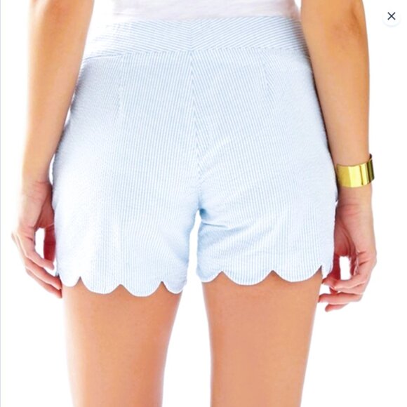 Lilly Pulitzer Buttercup Shorts Blue and White Thin Striped Seersucker Size 0 - Picture 2 of 16